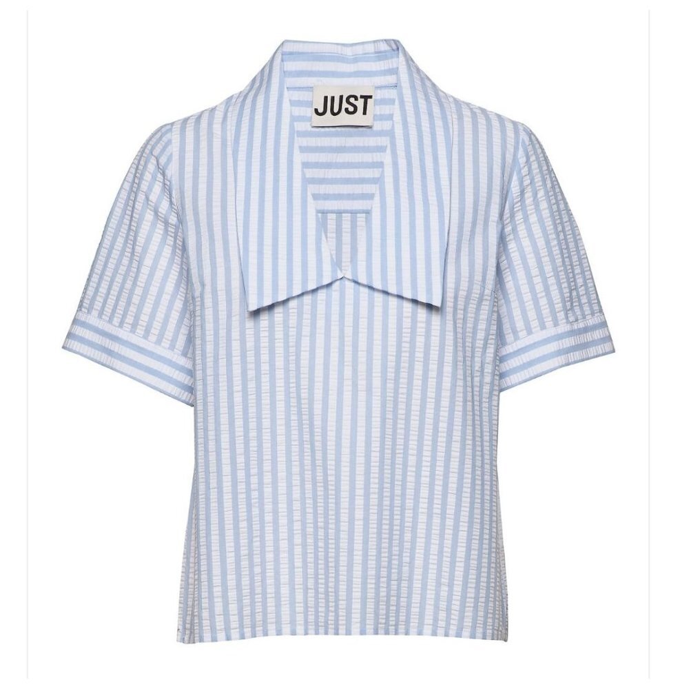 Just Female Seersucker Blue and White Striped Blouse - Picture 8 of 8